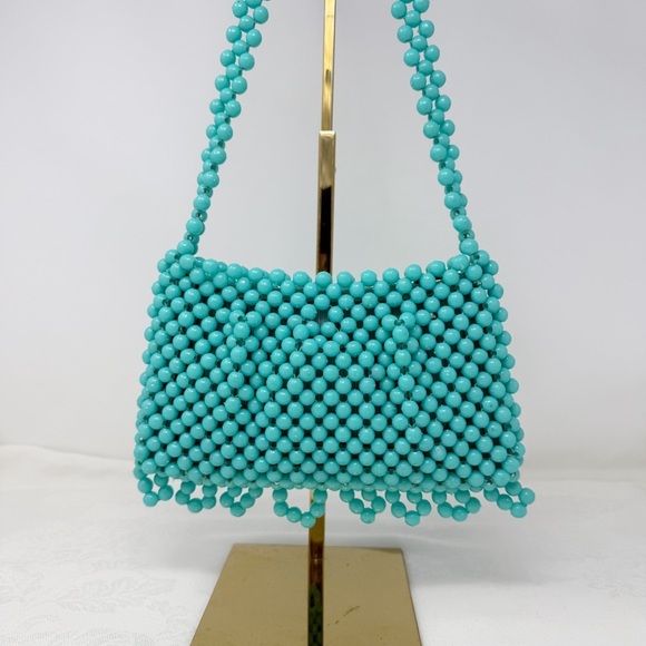 Prentice Vintage Made in Italy Turquoise Beaded Shoulder Bag Purse Handbag - Picture 14 of 16